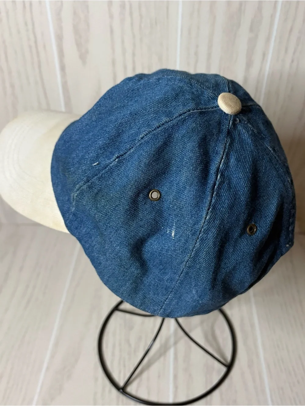 VINTAGE Winnie The Pooh Hat Blue Denim Cap Stretch Back 90s Disney Retro